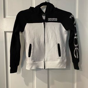 Black and White BeBe Zip Up Hooded Sweatshirt